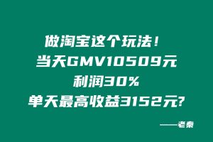 做淘宝这个玩法！当天GMV10509元，利润30%，单天最高收益3152元。 老秦