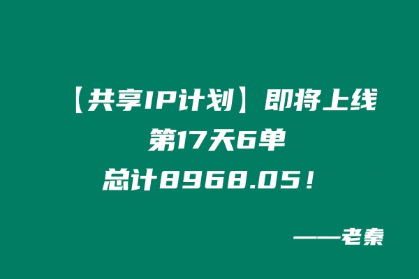 第17天：【共享IP计划】即将上线，今天6单，总计8968.05！ 老秦