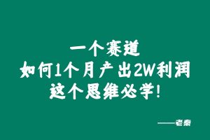 老秦:一个赛道如何1个月产出2W利润?这个思维必学! 老秦