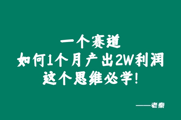 老秦：一个赛道如何1个月产出2W利润？这个思维必学！ 老秦