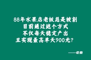 88年水果店老板总是被割，目前通过这个方式不仅每天稳定产出，且实现最高单天900元？ 老秦