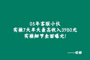 05年客服小伙,实操7天单天最高收入3980元,实操细节全面曝光! 老秦