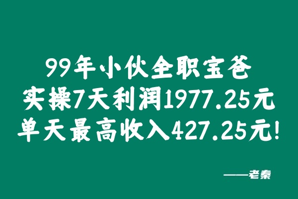 99年小伙全职宝爸，每天3小时实操7天利润1977.25元，单天最高收入427.25元！【全实操过程进行揭秘】 老秦