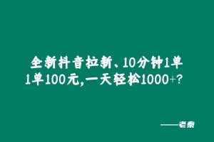 全新抖音拉新，10分钟1单1单100元，一天轻松1000+？ 老秦