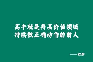 高手就是再高价值领域,持续做正确动作的的人 老秦