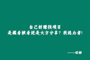 老秦:自己的赚钱项目,是藏着掖着还是大方分享?我选后者! 老秦