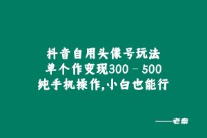 抖音自用头像号玩法,单个作变现300 - 500?纯手机操作,小白也能行 老秦