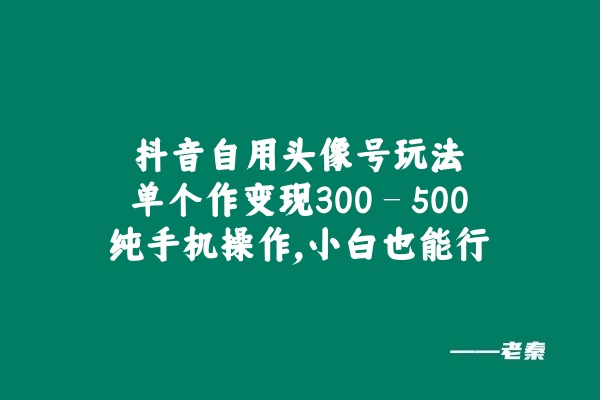 抖音自用头像号玩法，单个作变现300 – 500？纯手机操作，小白也能行 老秦