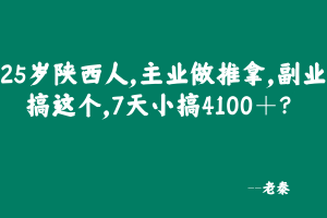 25岁陕西人,主业做推拿,副业搞这个,7天小搞4100+? 老秦