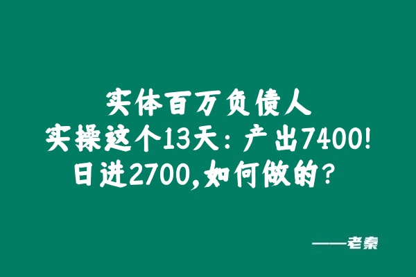 实体百万负债人实操这个13天：产出7400！日进2700，如何做的？ 老秦