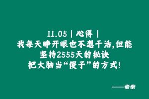 11.05丨心得丨我每天睁开眼也不想干活，但能坚持2555天的秘诀：把大脑当“傻子”的方式！ 老秦