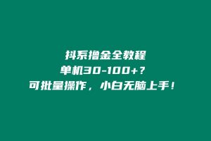 抖系撸金全教程,单机30-100+?可批量操作,小白无脑上手!! 老秦