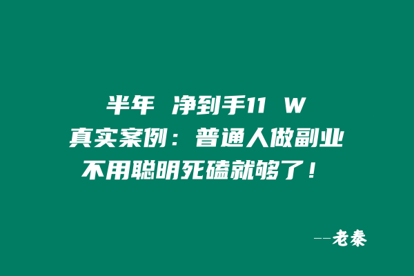 半年 净到手11 W真实案例：普通人做副业，不用聪明死磕就够了！ 老秦