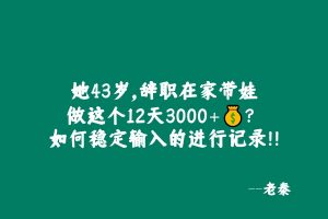 她43岁,辞职在家带娃,做这个12天3000+💰?如何稳定输入的记录一下!! 老秦