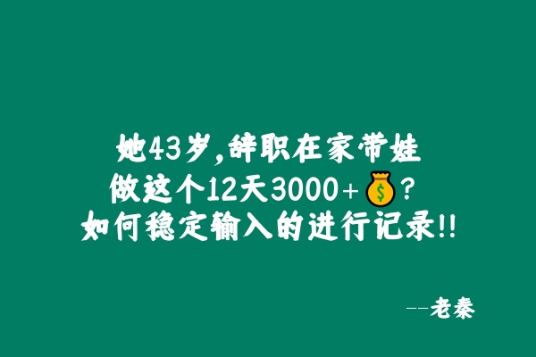 她43岁，辞职在家带娃，做这个12天3000+💰？如何稳定输入的记录一下！！ 老秦